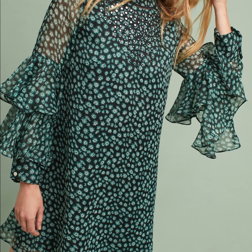 Green chiffon Anthropologie dress